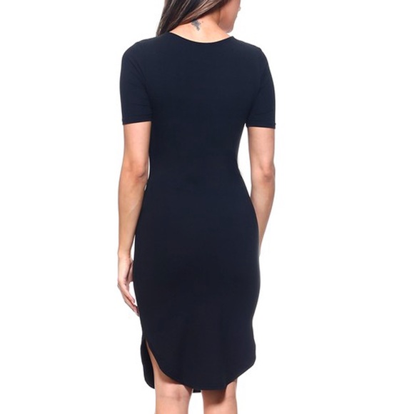 Black U hemline midi bodycon dress - Picture 3 of 5